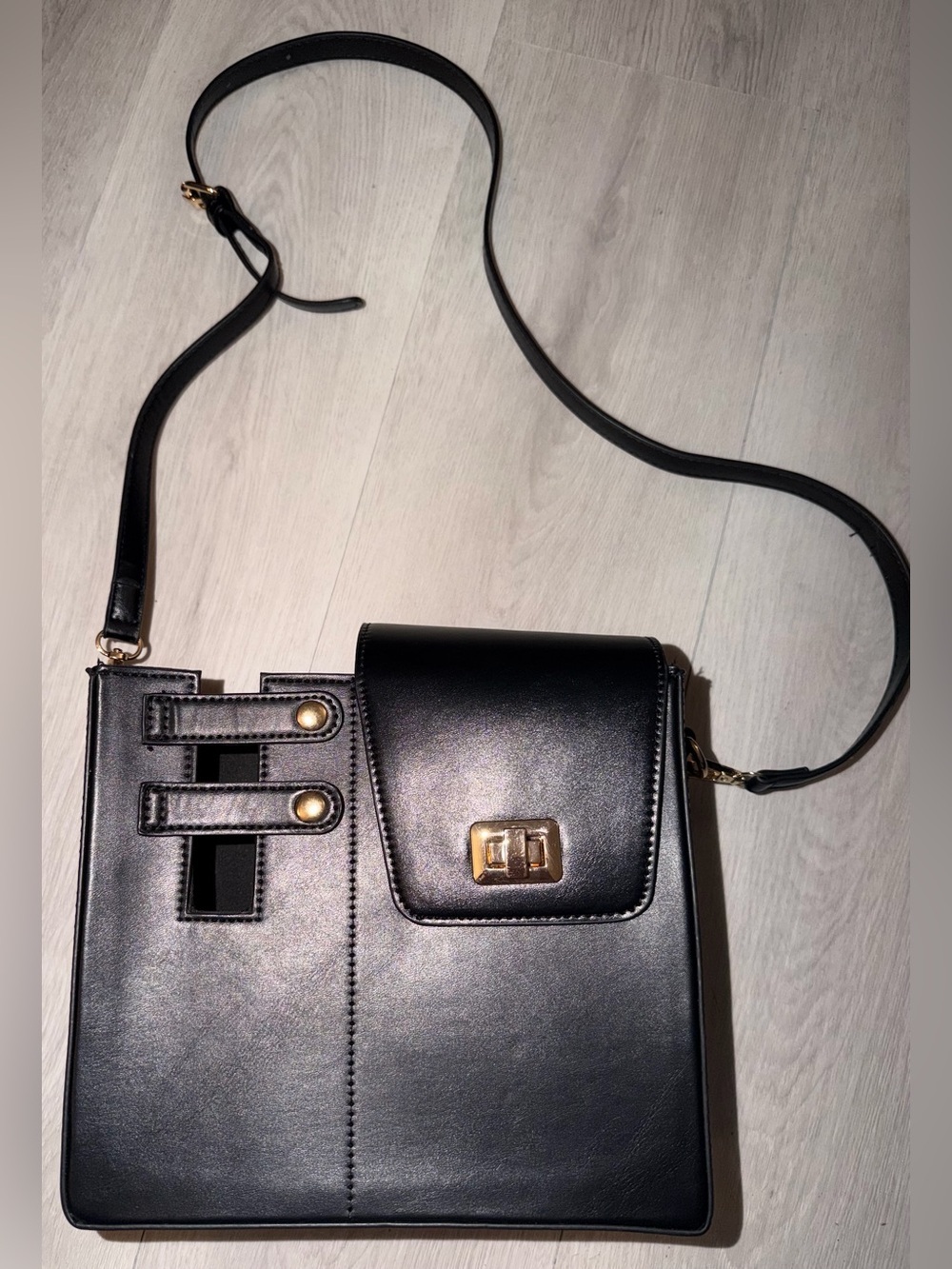 Black Structured Crossbody Bag with Cup Holder - Picture 11 of 14